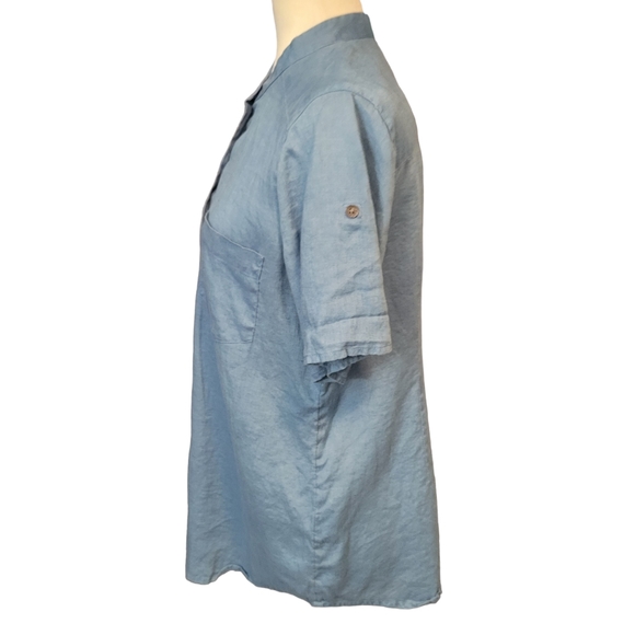 J.Jill Linen Blouse Buttondown Short Sleeve Blue  Casual Career Womens Small - Picture 4 of 11